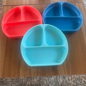 Bumkins Silicone Divided Plates in Red, Blue, and Light Blue